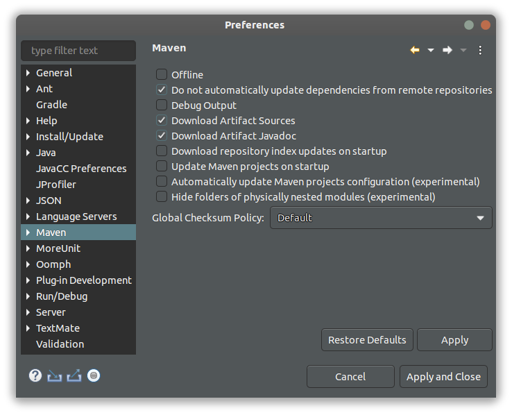 Eclipse Maven preferences